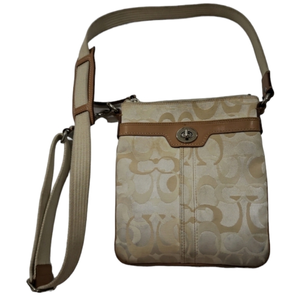 Coach Swing Pack Yellow Canvas Leather Messenger Crossbody Purse #41256